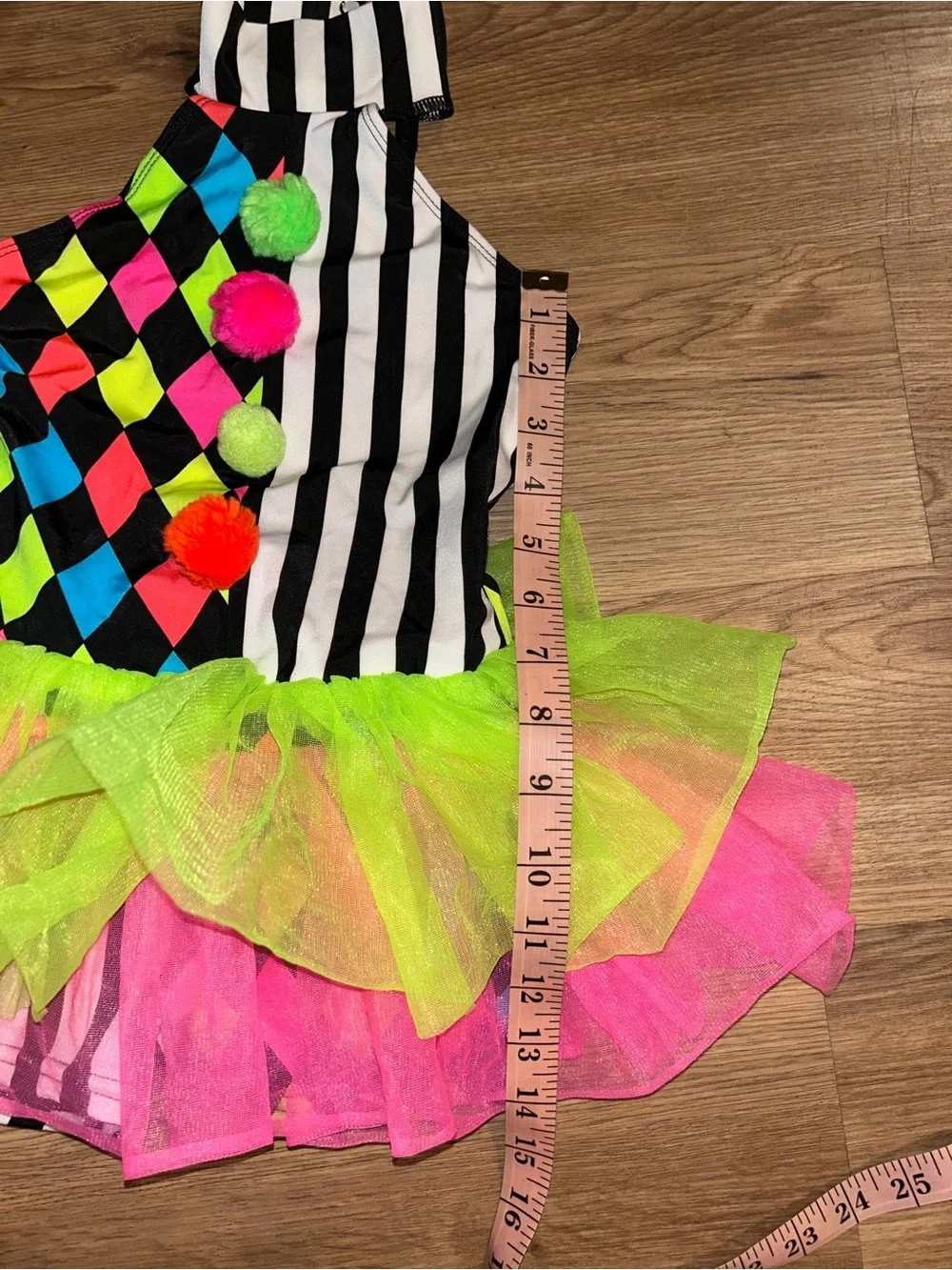 Weissman Neon Harlequin & Stripe Tutu Costume - Green Pink Black